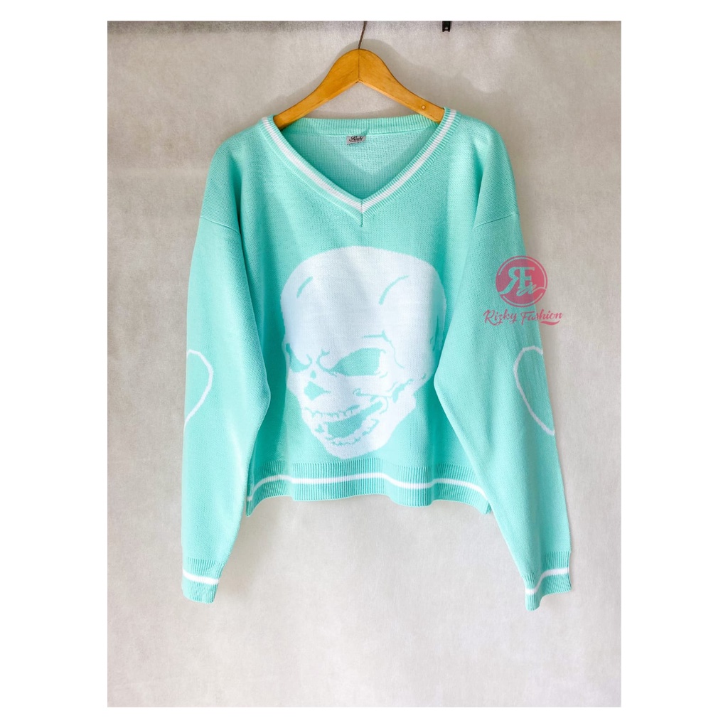 Skull knit sweater atasan rompi tengkorak import style y2k