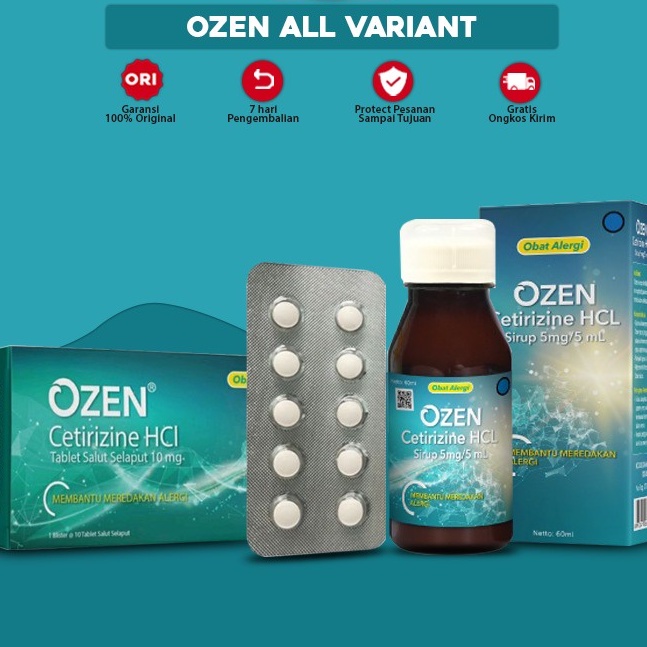 Ozen 5mg Sirup 60 ml / Ozen 5mg Tablet 10 Tablet / Obat Alergi / Obat Gatal / Biduran