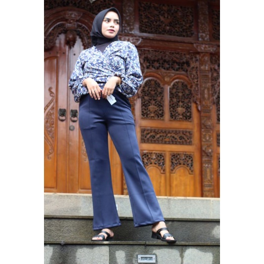 3A Fashion - Celana Cutbray List High Waist Scuba Premium Pinggang Full Karet