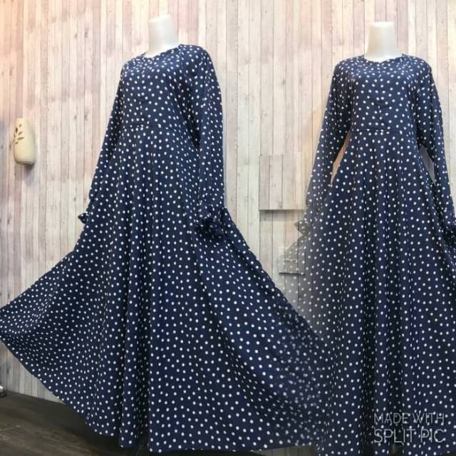  E Gamis Polkadot Navy  Dongker Wolfis Wolvis Monalisa  