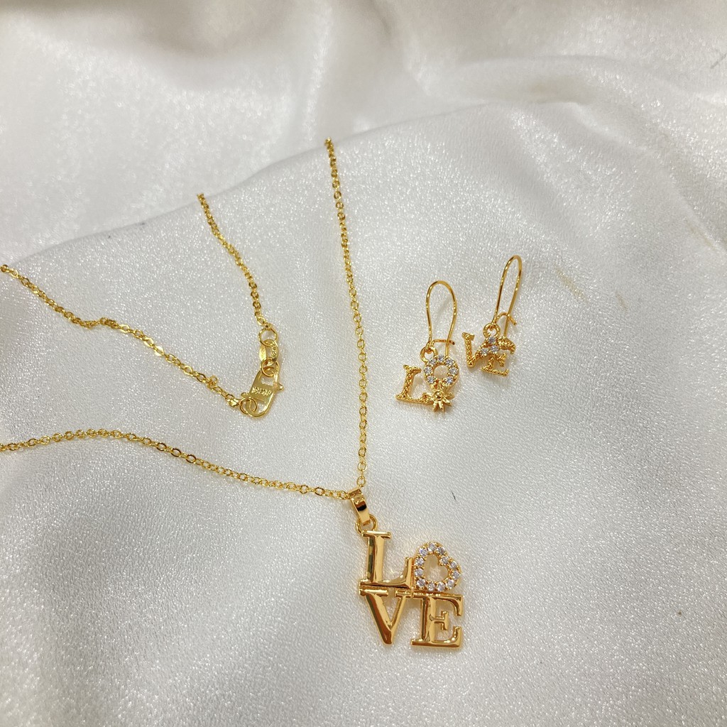 Set Kalung Anting Love Lapis Emas