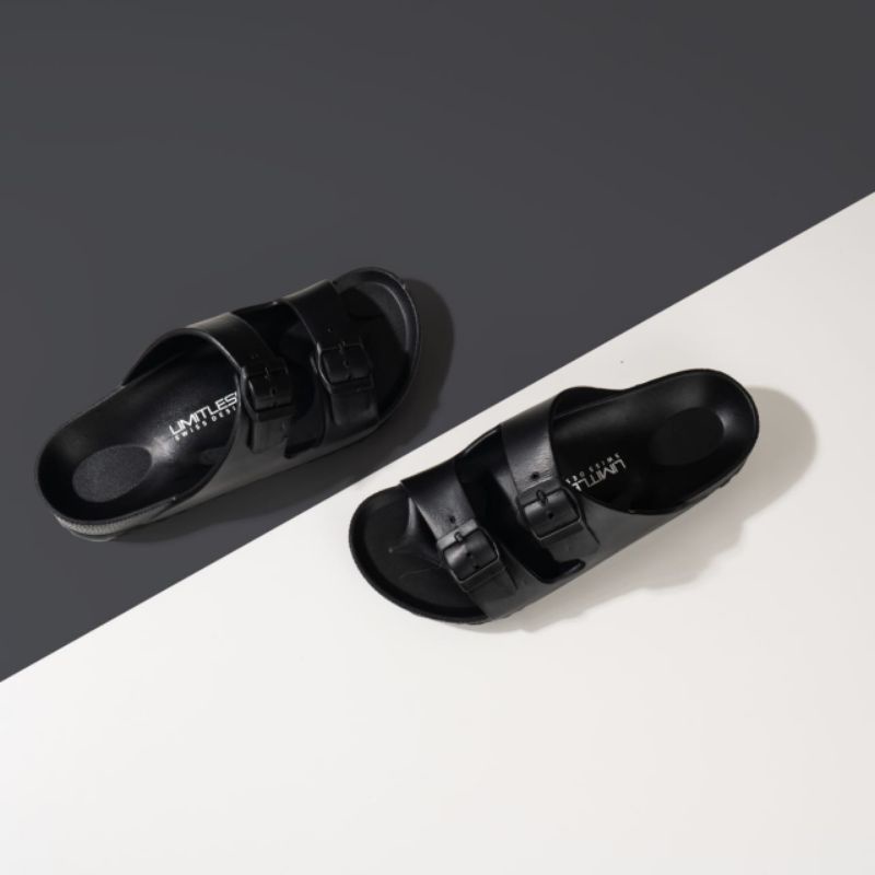Sandal Wanita Strap Sandal Tali Slide Casual Sendal Wanita Slip On Empuk Dipakai-Black