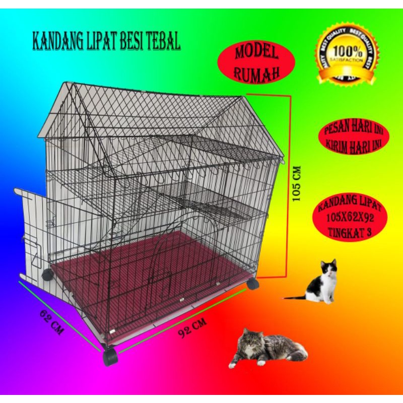 KANDANG KUCING ANJING KELENCI DLL MODEL TERBARU RUMAH TINGKAT 3 2 PINTU SAMPING & DEPAN KANDANG LUAS