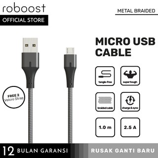 roboost Kabel Data Fast Charging Micro USB 2.1A Metal Braided Samsung Oppo Asus Xiaomi