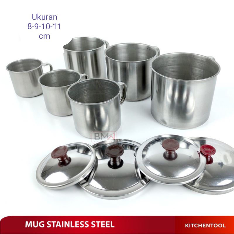 Mug Gelas Cangkir Teh Kopi Gagang Tutup Stanlies Steel