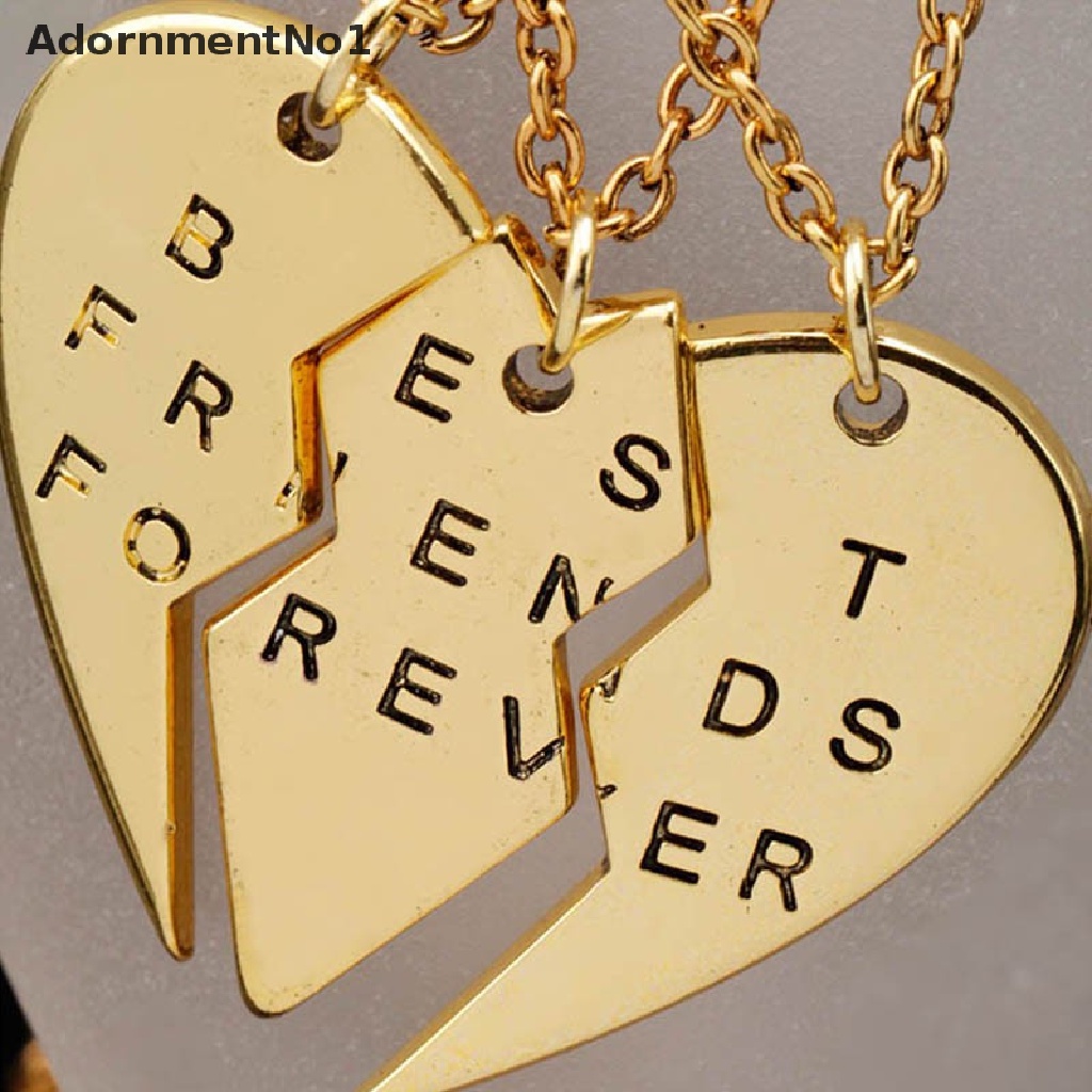 (AdornmentNo1) 3pcs Kalung Rantai Dengan Liontin Hati Motif Tulisan Best Friends Forever Untuk Wanita