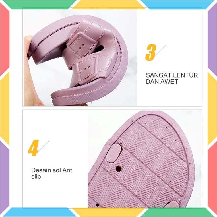 2062WL2 Sandal Selop Birken Wanita Wonderly Sendal Slop Gesper Cewek Ban 2 Karet Doff Glanzton