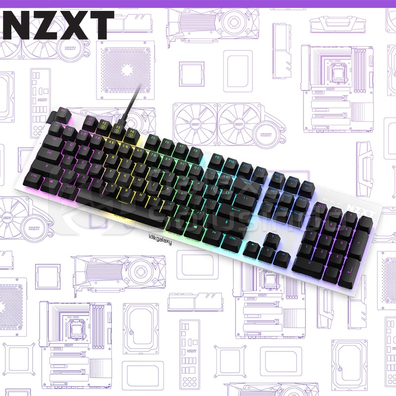 NZXT Function White Full Size Mechanical Gaming Keyboard - Gateron Red Switch