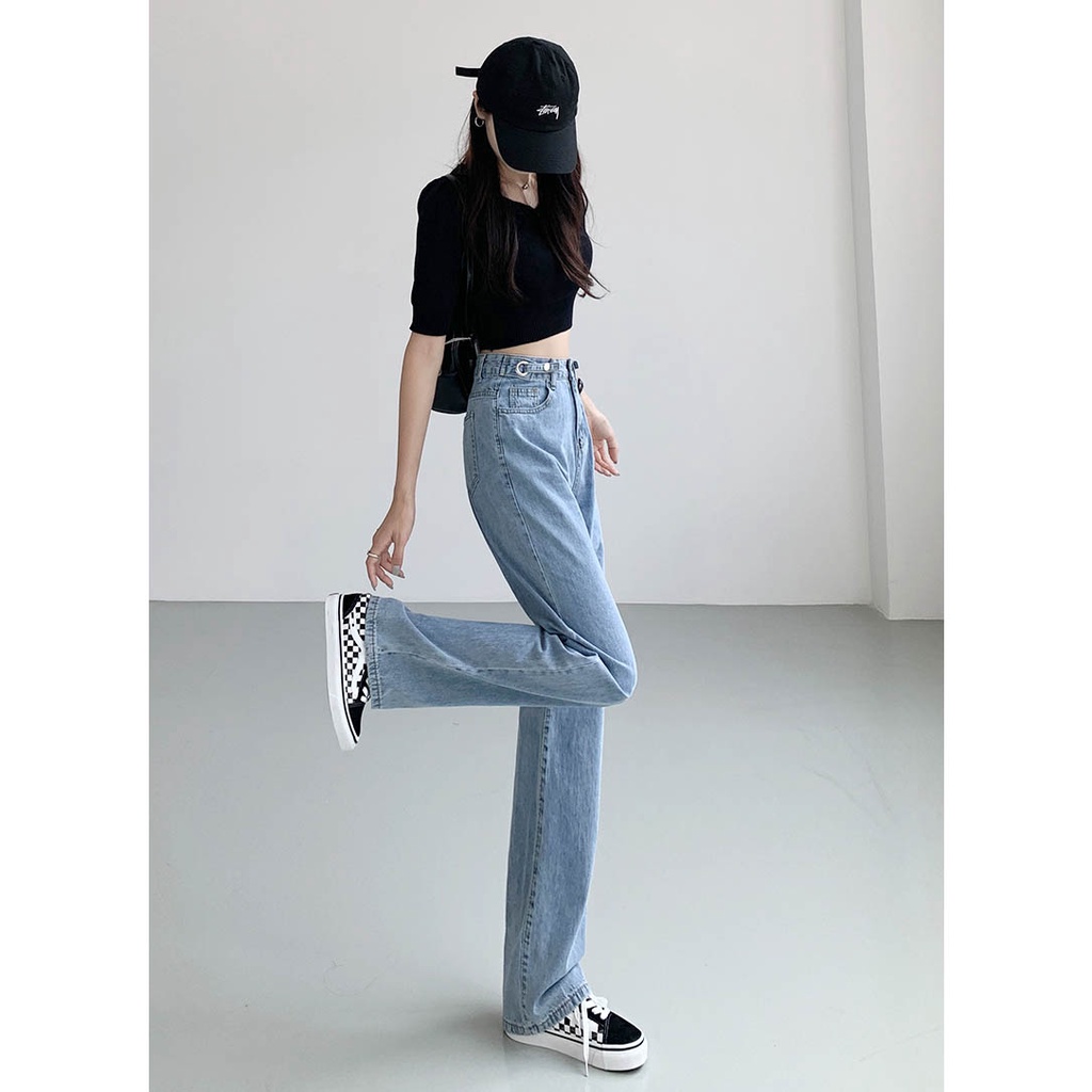 Celana Wanita Kulot Jeans Higwaist Panjang Biru Korean