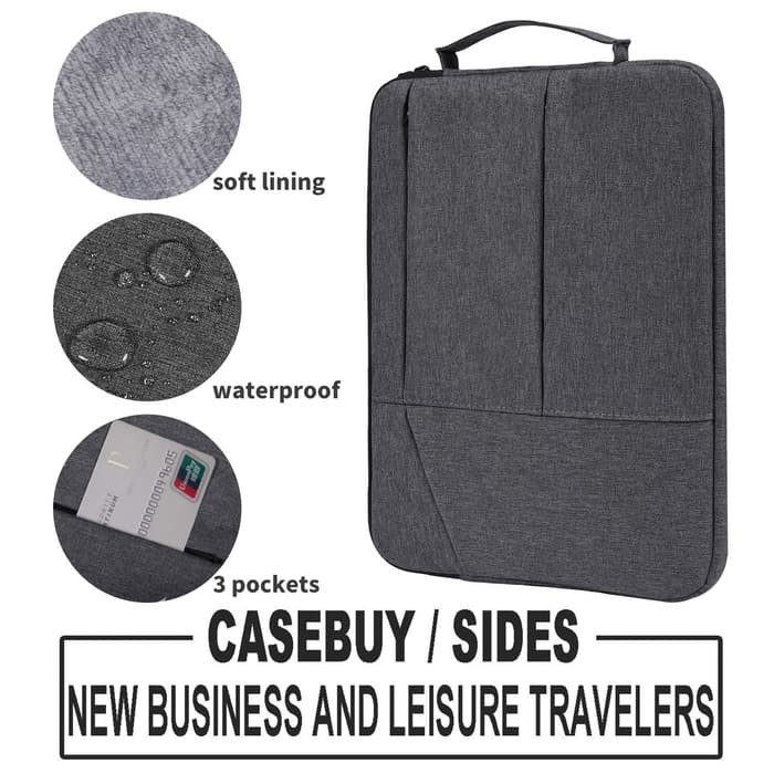 Tas Laptop 14inch Macbook Jinjing Pocket sleeve soft case Nylon Waterproof - Dark Grey