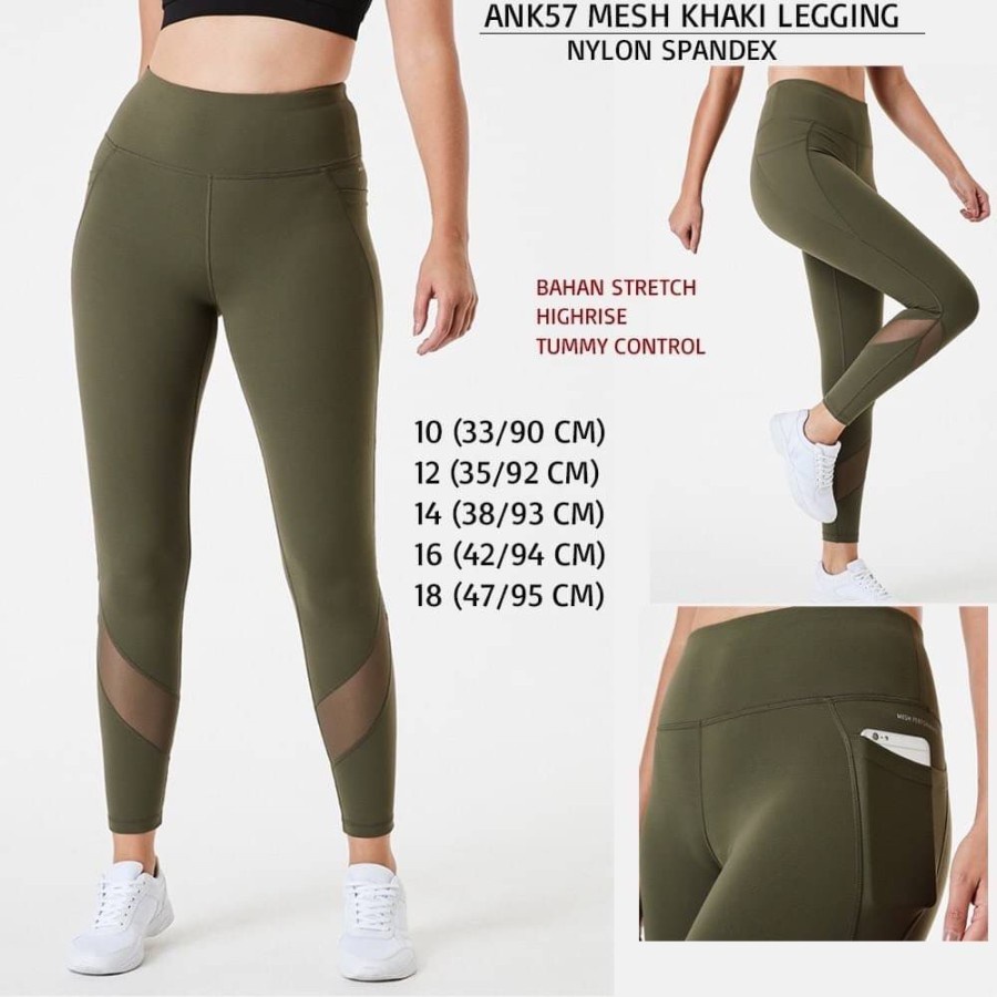 Celana Legging Wanita Murah Anko 57 Mesh Khaki Legging