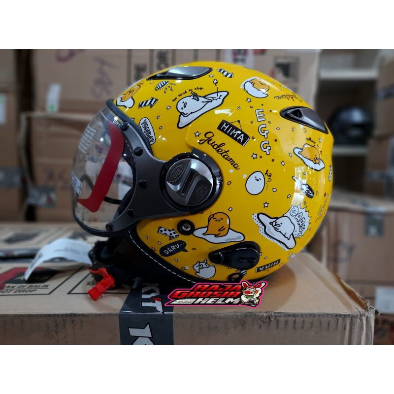 HELM KYT ELSICO MOTIF 1 SANRIO GUDETAMA YELLOW ORIGINAL HELM RETRO KYT ELSICO HELM PILOT KYT