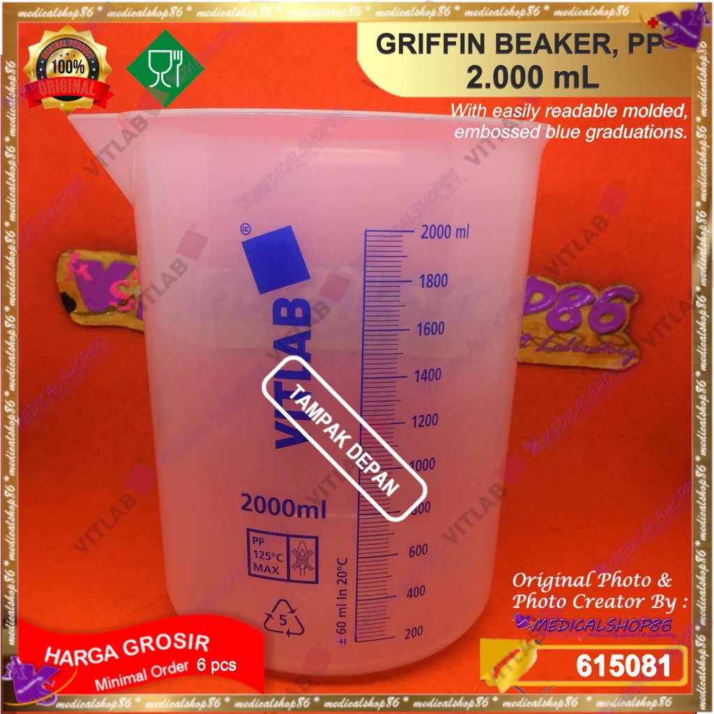 BEAKER PLASTIK 2000ml / Griffin Beaker, PP, 2000ml - VITLAB