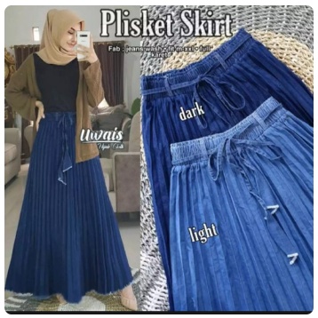 ROK JEANS PANJANG PLISKET WANITA/ROK PLISKET