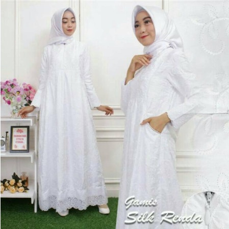 Gamis wanita baju gamis putih haji wanita Sutra | Gamis Haji Dan Umroh jumbo termurah remaja dewasa 