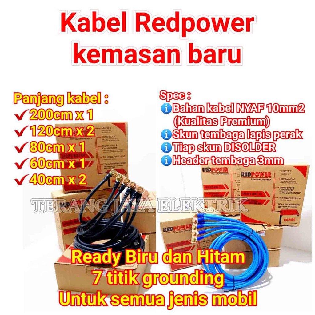 Jual Kabel Ground Grounding Premium Titik Warna Biru Hitam Redpower