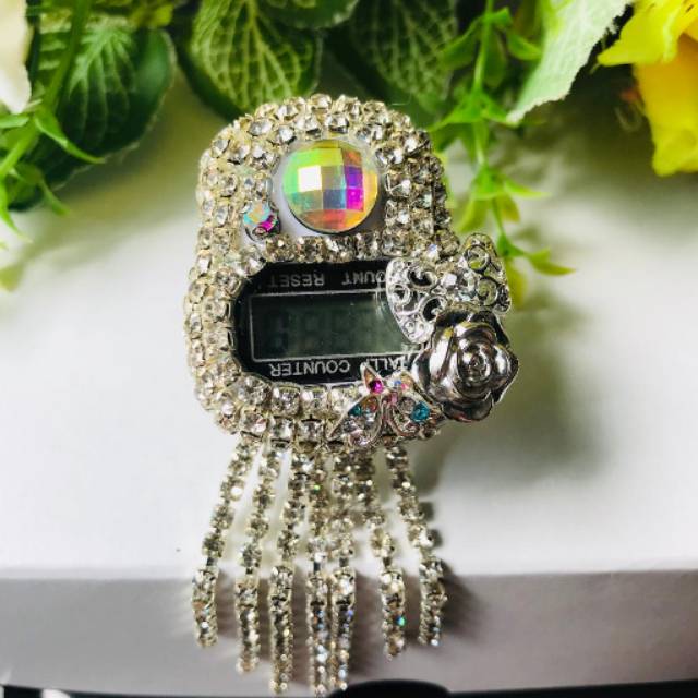 Tasbih Digital swarovski Juntai Silver Tasdig Tasbih Cincin Diamond blink bling Alat Dzikir