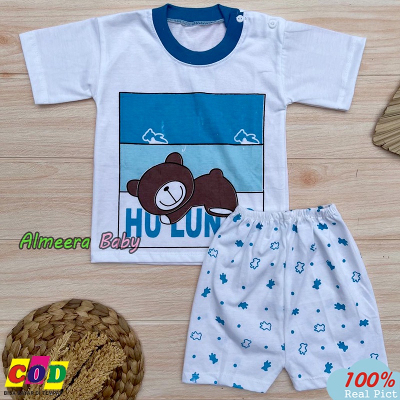 Setelan Baju Bayi Setelan Piyama Bayi Lengan Pendek Kancing Bahu Usia 3-12 Bulan Almeera Baby