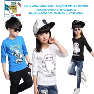  Kaos  Anak  Lengan Panjang Import untuk Laki  laki  Perempuan 