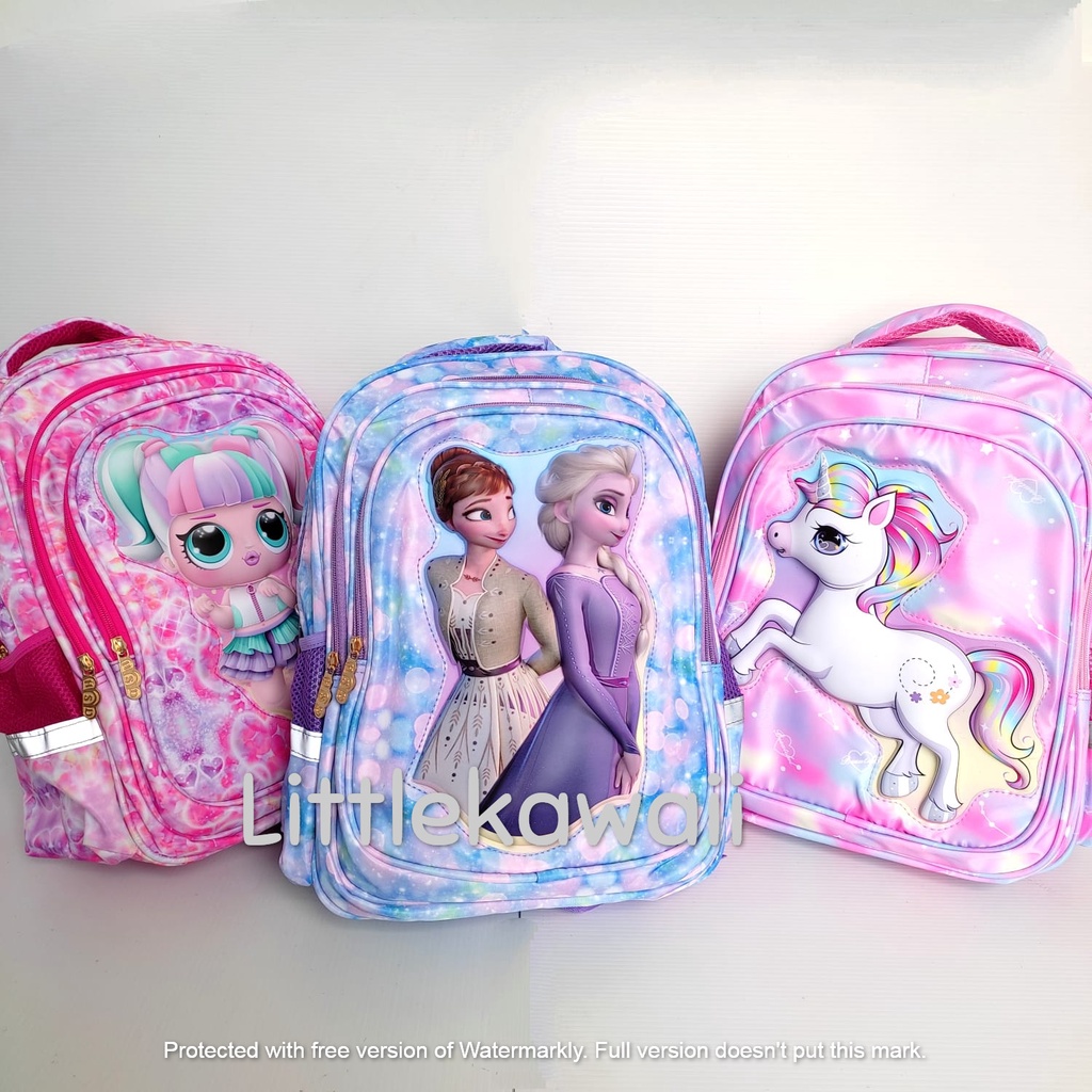 LK/Tas Ransel Sekolah Anak Emboss Hardcase Frozen LOL Unicorn Superhero XL PAUD TK SD Import