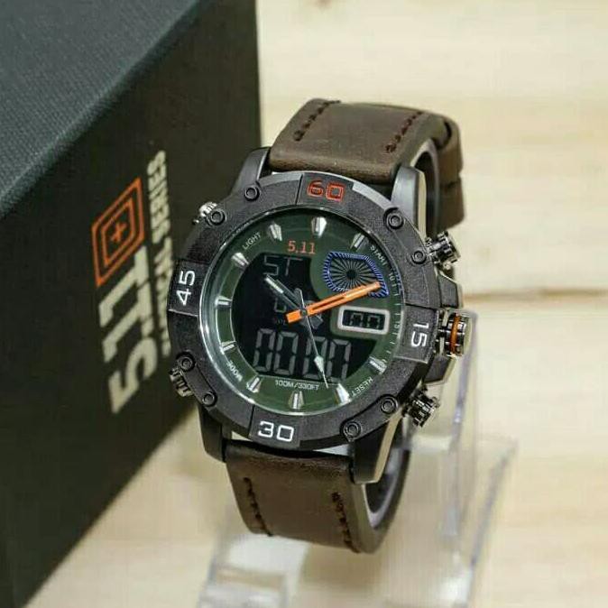 promo | diskon | sale Jam tangan pria 511 - tactical 5.11 - dual time - leather strap terbaik |