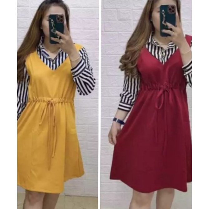 Tunik mix salur/Atasan wanita terlaris/Tunik masa kini