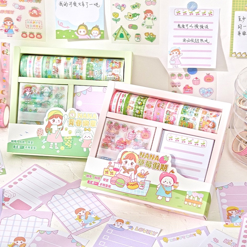 

(1 box isi 49 pc) STIKER SET ESTETIK WASHI TAPE STICKER STICKIE NOTE DECORATION SET | CUTE GIFT BOX | HADIAH ULANG TAHUN | DIY