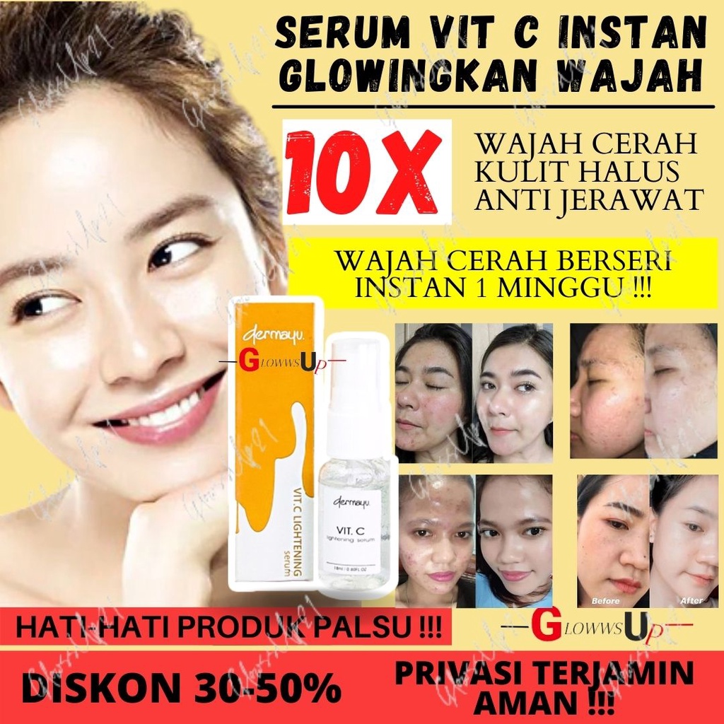 SERUM GLOWING WAJAH DALAM 3 HARI TERAMPUH DERMAYU VIT C LIGHTENING SERUM ORIGINAL BPOM ORIGINAL