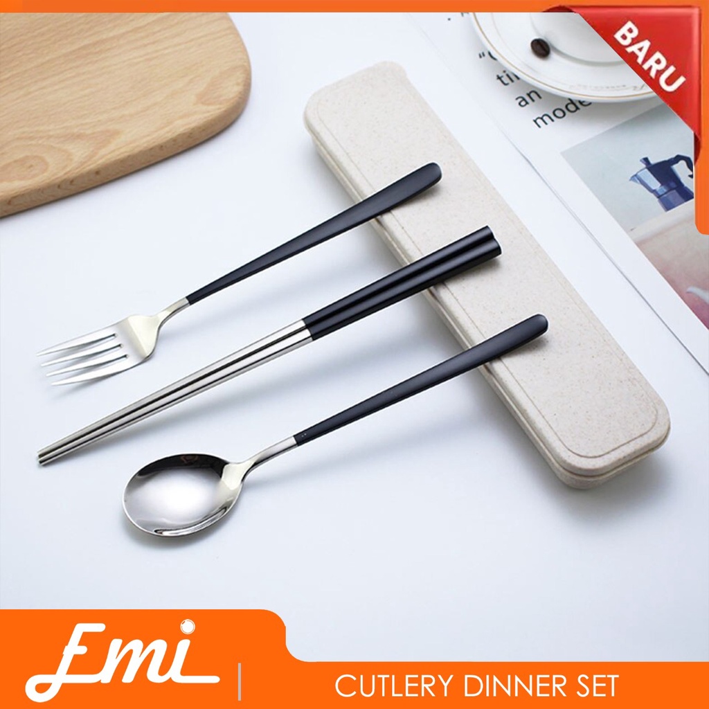 Set Perlengkapan Makan Sendok Garpu Sumpit Cutlery Dinner Set + Box