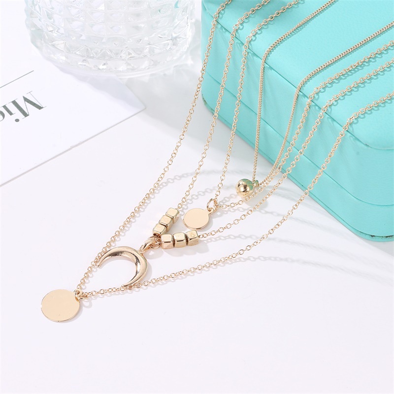 Eropa dan Amerika retro etnis moon corner disc kalung perhiasan kalung multi-layer seksi aksesoris fashion kalung L16