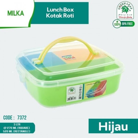 KOTAK MAKAN BEKAL NASI LUNCH BOX SEKAT 4 / SEKAT 3 TRANSPARAN GREEN LEAF MILKA 7372