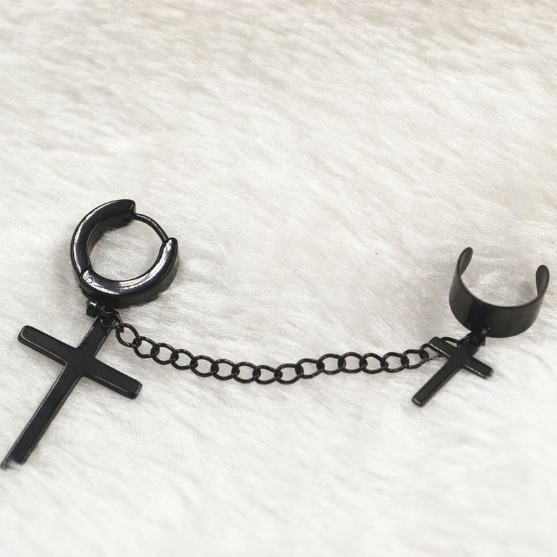 [1 Pcs Vintage Gothic Cross Pendant Earrings Clip] [Women Bridal Wedding Drop Earrings] [Ladies Elegant Long Dangle Earrings]