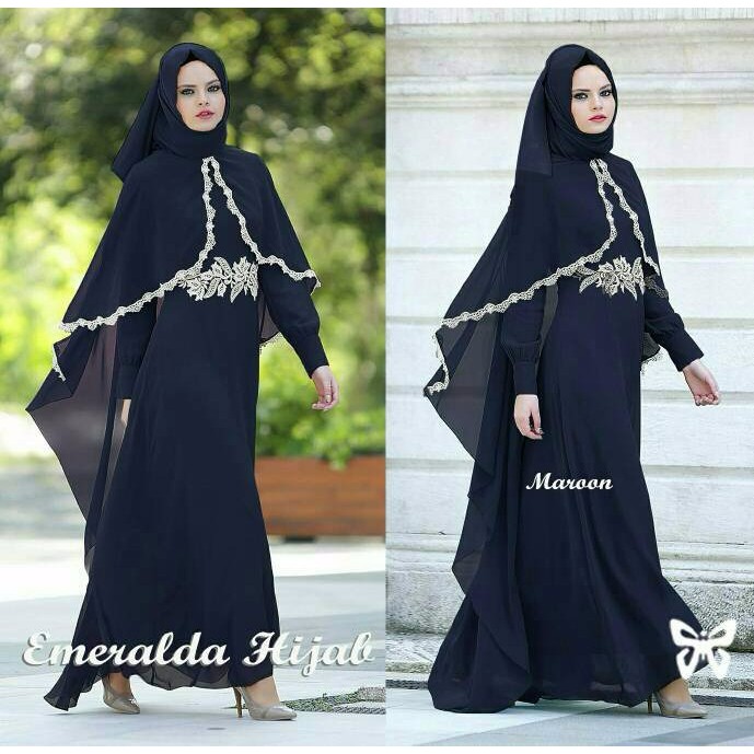 DeltaRA Emeralda Navy Busana Muslim Pesta Wanita Gamis Pesta terbaru