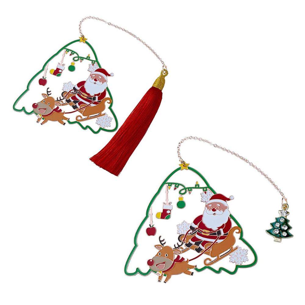 [Elegan] Bookmark Natal Wanita Hidup Hadiah Keluarga Membaca Buku Santa Claus Logam Rumbai Liontin