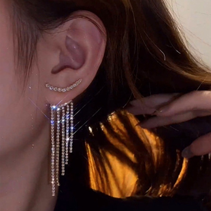 Anting Gantung Sterling Silver 925 Model Rumbai Berkilau Untuk Wanita / Pernikahan