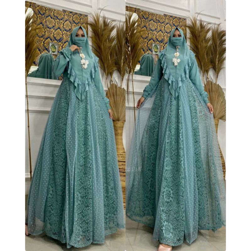 Gamis syar'i terbaru set Khimar/kerudung gamis pesta super mewah