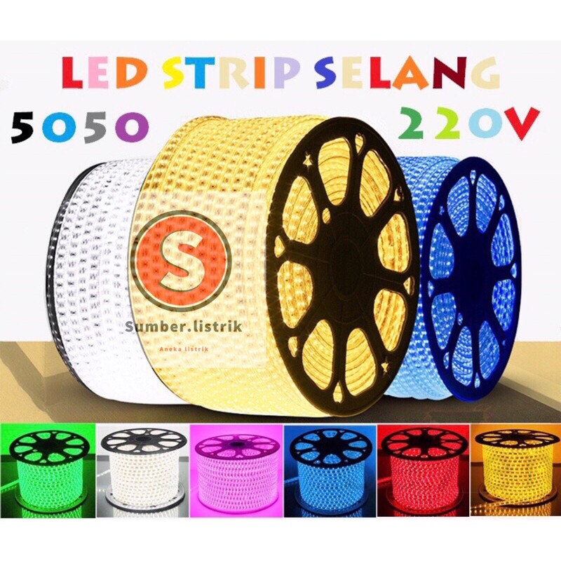 LED STRIP SELANG 220V 8 WATT/METER SUPER TERANG SMD 5050/LED PLAFON/ETALASE/LAMPU GAPURA