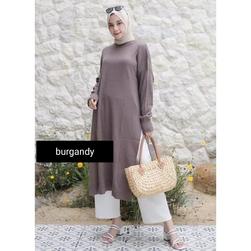 DRESS TUNIK Rajut Belahan Samping Pakaian Rajut Atasan Wanita