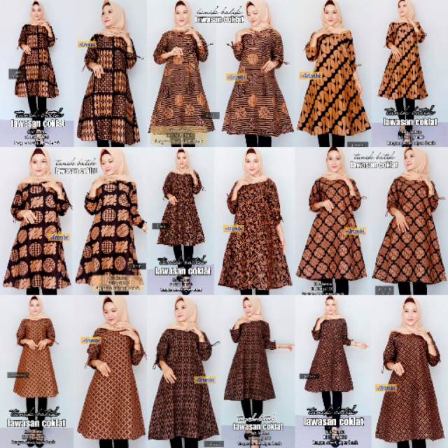Tunik Batik Lawasan Coklat Atasan Tunik Serut Batik Sogan Seragam Kerja
