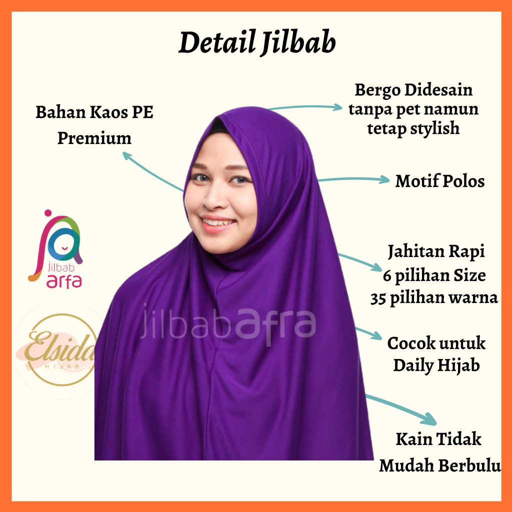 JILBAB AFRA SYIFA UNGU TERONG Bergo Tanpa Pet- bergo kaos syiria syar'i (Kerudung Instan)-1