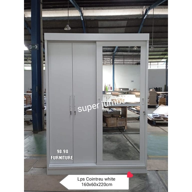 Lemari Pakaian 3 Pintu Sliding Jumbo - Lemari Pakaian 3 Pintu Putih - Lemari Pakaian 3 Pintu Kaca Co