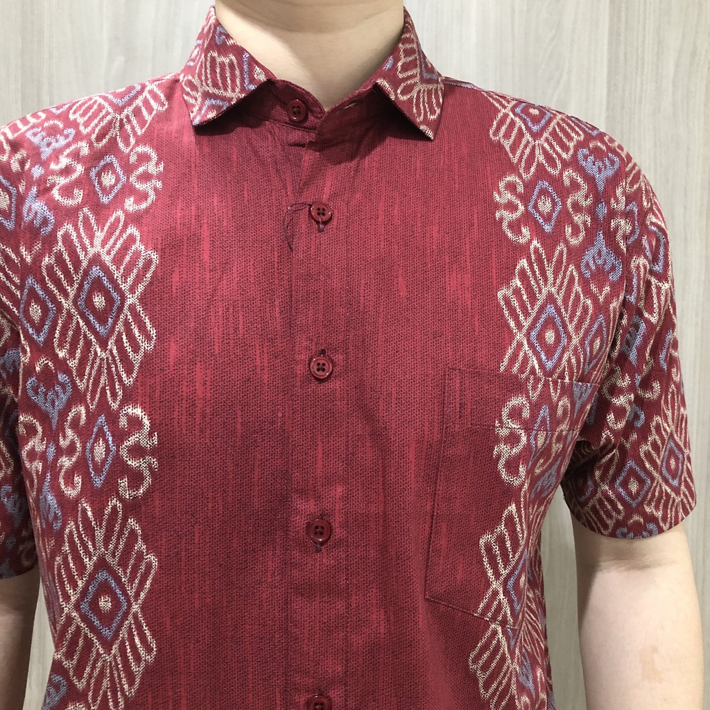 [GRIDLINE - R070 Maroon] Kemeja Batik Pria Katun Lengan Pendek Regular songket seragam keren lebaran best premium tebal adem