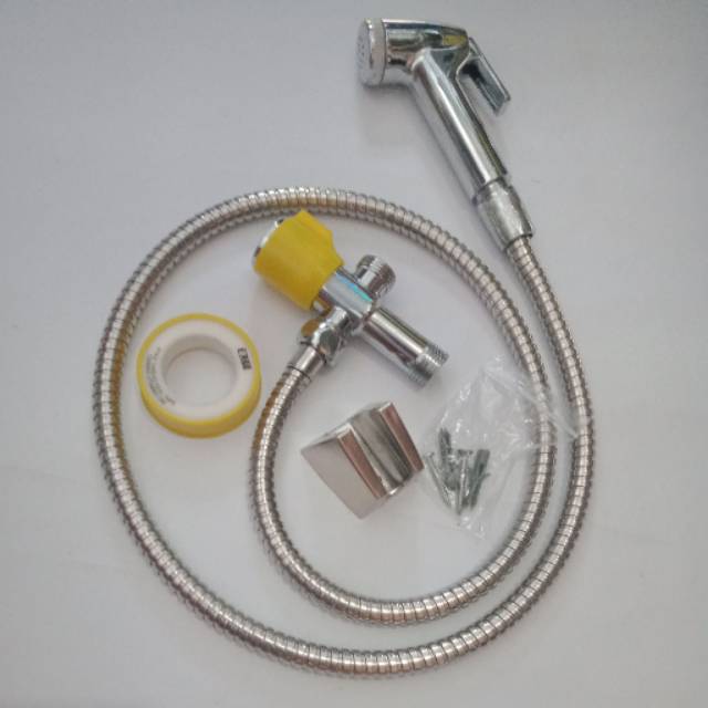 Paket jet shower bidet chrome+stop kran tee long/jet shower cebok