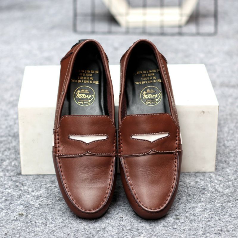 VELAZ BROWN Sepatu Pria Kulit Asli Slip On Cowok Casual Slop Formal Kerja Kantor Loafers Pesta