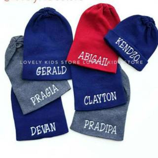 Beanie custom bordir Kupluk  bordir nama  anak dewasa 