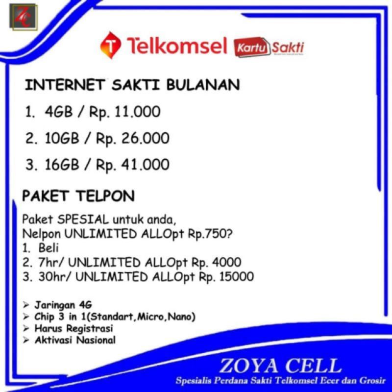 TELKOMSEL SAKTI 4GB 11RB / 10GB 26RB / 16GB 41RB