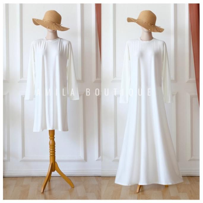 Inner Tunik / Inner Dress Putih Polos Lengan Panjang / Manset Gamis