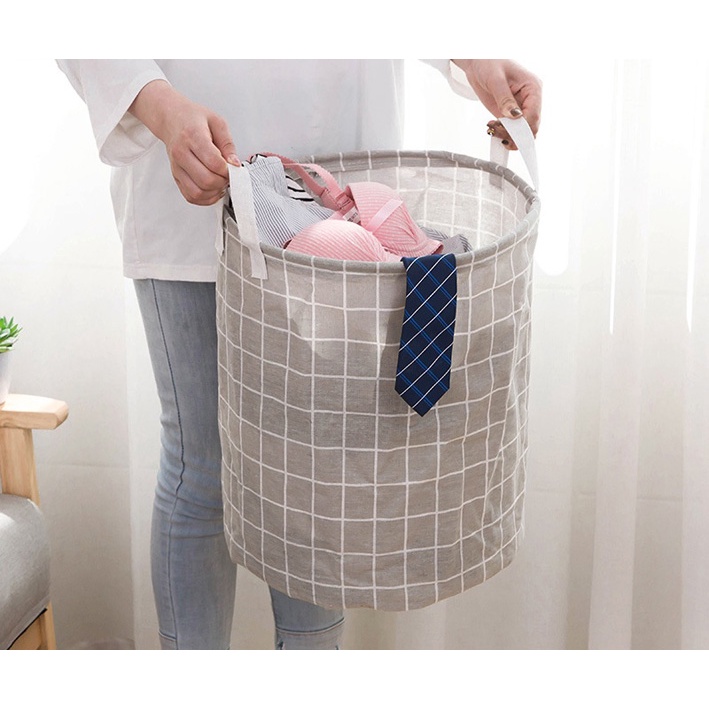 KERANJANG LAUNDRY BULAT Keranjang Baju Laundry Pakaian Kotor Lipat Canvas Laundry Bag Multifungsi Basket Storage Bag