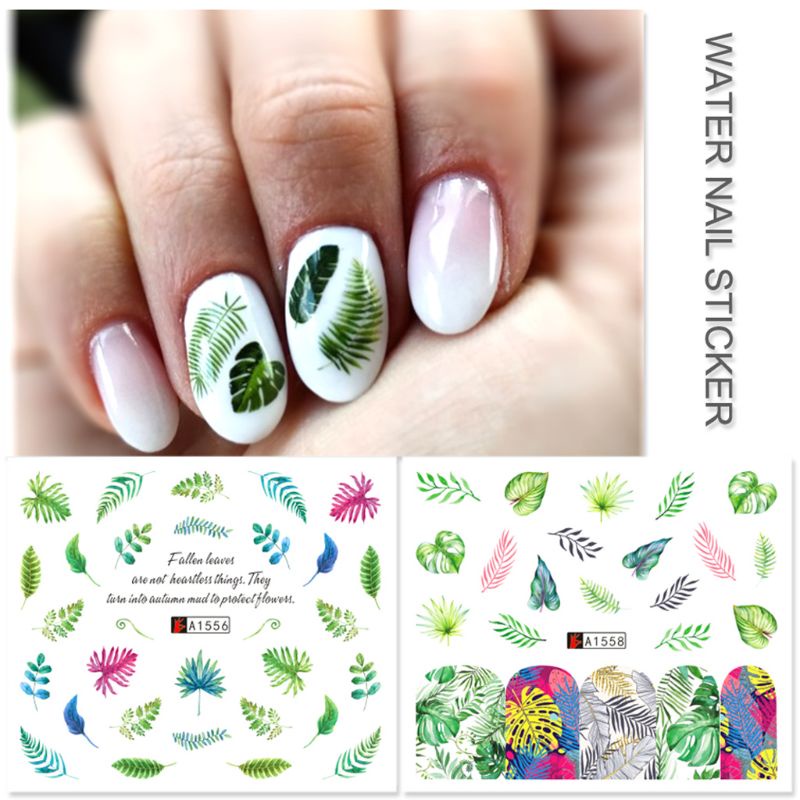 SIY  12 Pcs/set Nail Watermark Sticker Large Green Plant Pattern Epoxy Filling Material Trend Lady DIY Nails Making Filler