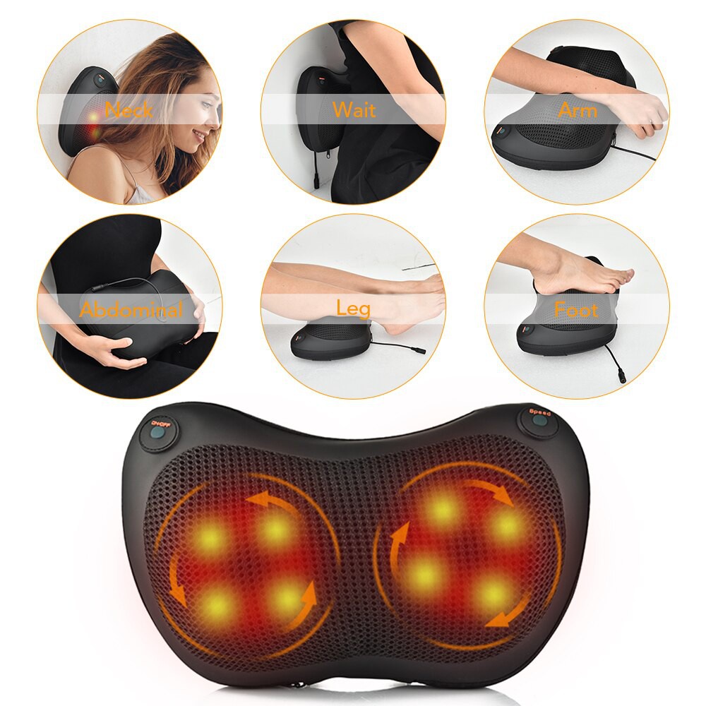 Massager Bantal pijat massage pillow mobil Bantal Pijat Leher Punggung Portable 2 Button 1 Tombol 202 RUOKEY Alat Pijit Shiatsu 8 Roller